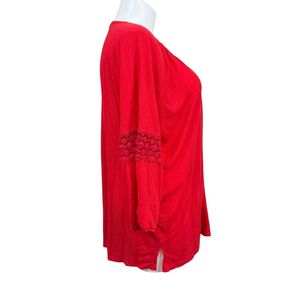 Multiples Red Textured Tunic Top Women’s Plus Size 3X Boho Crochet Sleeve - Picture 5 of 10